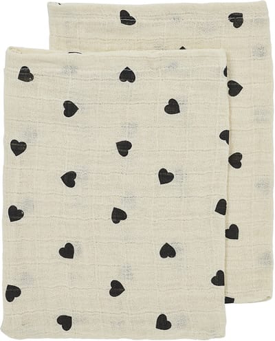 Meyco Baby Sweet Heart Washandjes - 2-Pack - Soft Sand/Black - 20x17 cm
