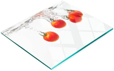 Stijlvol en duurzaam glazen bord met onderwaterprint van tomaten, 60x52 cm