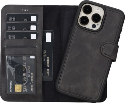 Lykke iPhone 15 Pro Max Hoesje – Echt Leren Wallet Case met MagSafe – Uitneembare Backcover – Zwart
