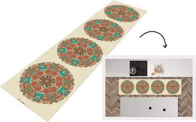 Keukenloper - Loper keuken - Mandala - Patronen - Pauw - 200x50 cm - Keukenloper vinyl