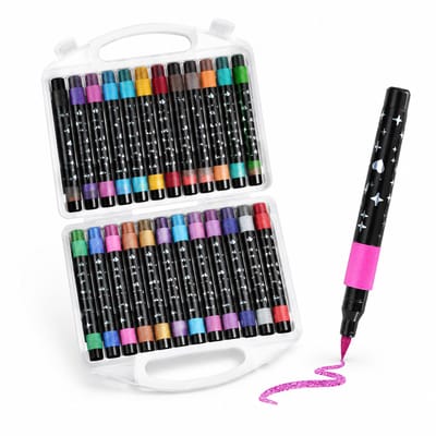 Glittermarkers - 24 kleuren, 24 stuks - Eén punt en één kleur per pen - Voor tekenen en doodlen - Geschenkdoos