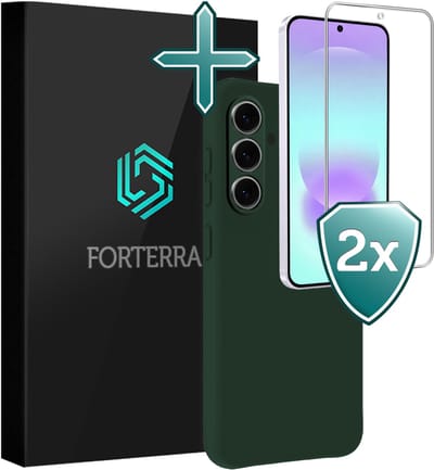 Hoesje Met 2x Screenprotector - Geschikt voor Samsung Galaxy A37 - Sterk & Shockproof - Telefoon Hoes - Back Cover - Siliconen Case - Donkergroen