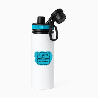 Hacebo® - liefste bonusbroer van de wereld waterfles met draaidop blauw - Broer - de liefste bonusbroer - verjaardag - cadeautje voor broer - broer artikelen - kado - geschenk - water fles - 850ML