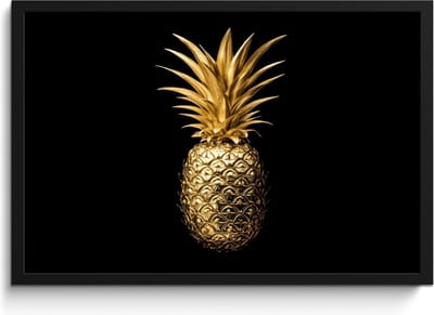 Fotolijst inclusief poster - Posterlijst 60x40 cm - Posters - Ananas - Zwart - Goud - Luxe - Foto in lijst - Keuken decoratie muur - Wanddecoratie accessoires - Muurdecoratie - Schilderijen