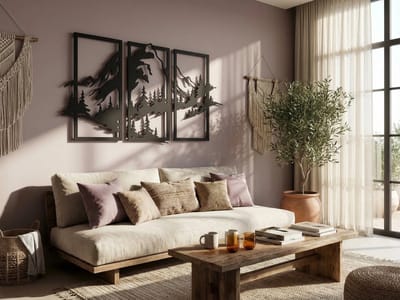 Wanddecoratie Bergen, Houten Wandbeeld, 3D Wanddecoratie voor Thuis, Moderne Beelden voor Huis Kantoor Slaapkamer, Woonkamer en Keuken - 88x50 cm
