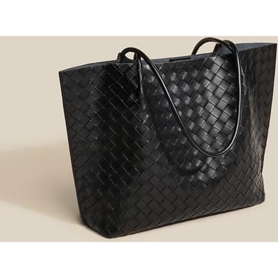 Zachte Lederen Handtas Teller Geavanceerde Geweven Tote Bag Casual Computer Schoudertas Dames Tas black