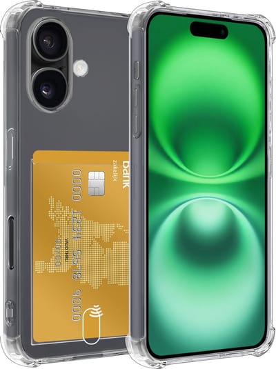 Hoesje Geschikt voor Apple iPhone 16 - Met Pashouder en Kaarthouder - Telefoon Hoes Shockproof - Siliconen Case - Back Cover - Shock Proof - Pasjes Houder - Transparant