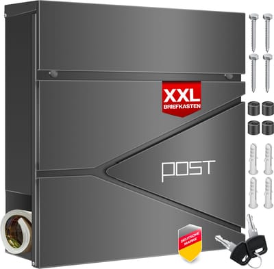 KESSER® Brievenbus met Krantenvak Wandmontage Roestvrij Staal - Wandbrievenbus inclusief Montagemateriaal 2x Sleutels, Afsluitbaar, Softclose-deksel - Antraciet