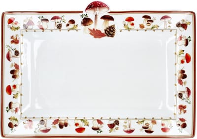 AUTUMN BREEZE rechthoekige serveerschaal 35x23 cm met paddestoelenmotief van porselein – R2143#AUBR