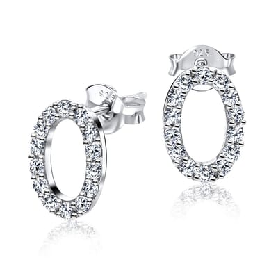 Joy|S - Zilveren ovale oorbellen - 8 x 12 mm - elegante kristal oorknoppen