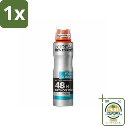1 x L'Oréal Men Expert Deodorant Spray Fresh Extreme 150 ml- Deodorant Spray - Anti-geur - Transpiratiecontrole - 48 Uur Bescherming - Fris Gevoel
