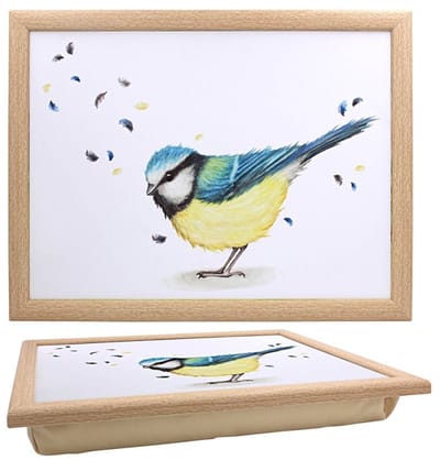 Cosy Creations Schootkussen – Laptray – Dienblad met kussen - Laptoptafel - Schoottafel vogel pimpelmees 44 x 33 x 6 cm