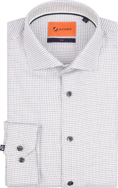 Suitable Overhemd Twill Print Wit - Maat 38 - Heren - Overhemden Formeel