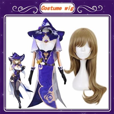 Genshin Lisa Cosplay Kostuum Anime Spel Genshin Impact Lisa Pruik Jurk Hoed Handschoenen Outfits Lisa Halloween Kostuum Voor Vrouwen S&Genshin cosplay brown
