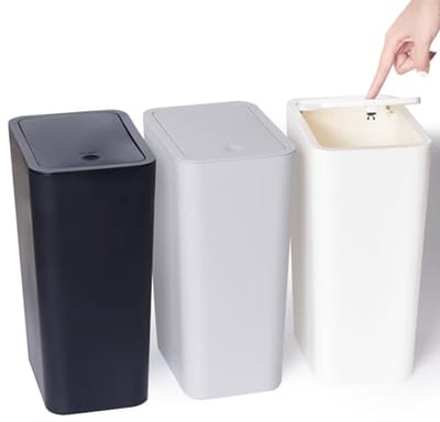 Set van 3 Kleine Vuilnisbakken met Deksel - 10 Liter - Ideaal voor Badkamer, Keuken, Kantoor en Slaapkamer - Zwart, Wit, Grijs