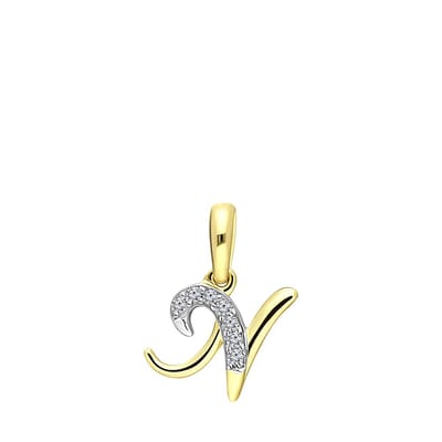 Lucardi Dames alfabet hanger met diamant (0,03ct) - Hanger - Cadeau - 14 Karaat Goud - Geelgoud