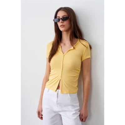 Slim Fit V-hals Knopenblouse