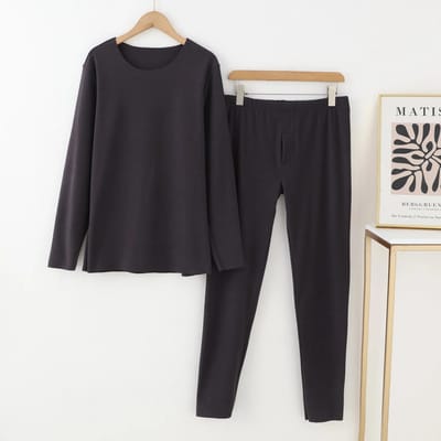 Herfst Winter Nieuwe Heren Warme Set Pyjama Lange Mouw Lange Broek Tweedelig Ronde Hals Dubbelzijdig Duits Fluweel Thuisbont 2XL black