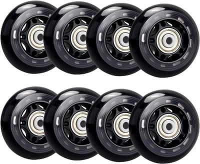 Inline Skate Wielen Set - Inline skate-wielen - 8 Stuks - 76 mm - Trainingswielen voor scooter - Zwart - kogellagers - 8 mm lagergat
