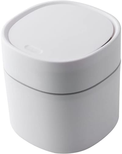 SnelShoppen - Mini Desktop Vuilnisemmer met Deksel - Sanitaire Emmer voor Schillen, Meloen, Zaden en Shells - Auto Vuilnisemmer - Wit - 1 Stuk