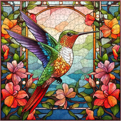 Hummingbird Puzzles for Adults, 1000 Pieces, Stained Glass Spring Bird Flower Impossible Art Puzzle, Hard Challenging Bird Garden Puzzle as Home Wall Art Decor