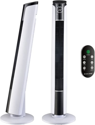 CoolHome CF2204 Design Ventilator - Wit - Torenventilator - Afstandsbediening - Timer - Dimbaar LED-scherm - Kolomventilator met Luchtreiniger - Ventilator Staand