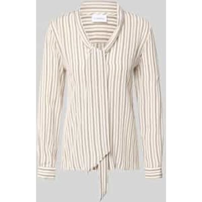 Gestreepte viscose blouse met lange mouwen en strik-kraag voor dames COMMA