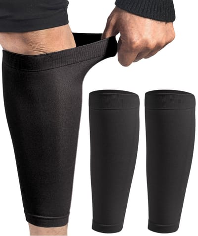 U Fit One 1 Paar Compressie Kuitbrace - Kuit Sleeve - Elastisch Verstelbaar Scheenbeen bandage - Versteviging - Zwart