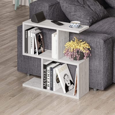 Houten bijzettafel - Spreker tafel - Woonkamer organiseren - Twee niveaus - 60 x 60 cm - Antiek wit
