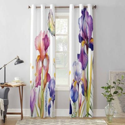 Iris Bloem Zomerplant Vlinder Raamgordijnen voor Woonkamer Slaapkamer Gordijn Modern Keuken Jaloezieën Draperieën Gordijnen 135W x 60H(cm) x1