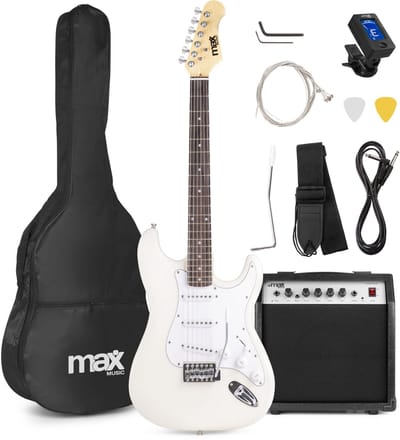 Elektrische gitaar met gitaar versterker - MAX Gigkit - 4/4 - Perfect voor beginners - incl. gitaar stemapparaat, gitaartas en plectrum - Wit