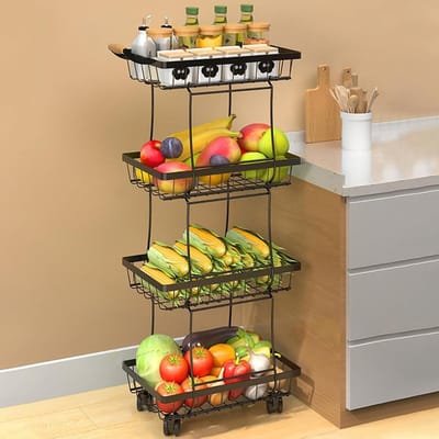 Rolwagen - Opbergwagen Keuken - Ruimte Maximaliseren - Slechts 21cm Breed - 34x21x89.5 cm - Zwart