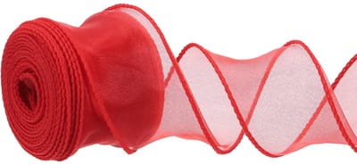 Bedraad chiffonlint 1-1/2 inch x 10 m, doorschijnend bedrade organza-lint, visstaartgaren, cadeaulinten voor knutselen, geschenkverpakking, bloemenboeket, rood