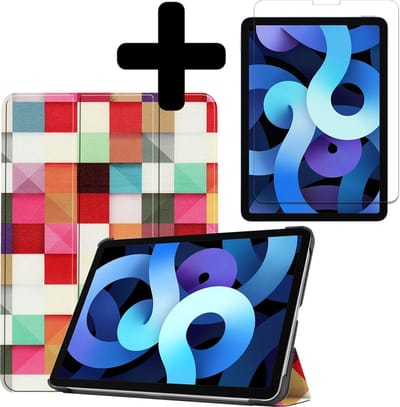 Hoesje - Geschikt voor Apple iPad Air 4 (2020) - 10.9 inch - 4e Generatie - Met Screenprotector - Hardcover Book Case - Trifold Bookcase Hoes - Hard Cover - Tablethoes - Blokken