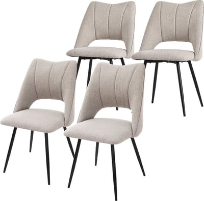 Eetkamerstoel set van 4 Beige gestoffeerd incl. montagemateriaal Gestoffeerde stoel Keukenstoel ML design