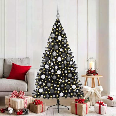 vidaXL Kunstmatig Voorverlicht Kerstboom Zwart 180 cm PVC