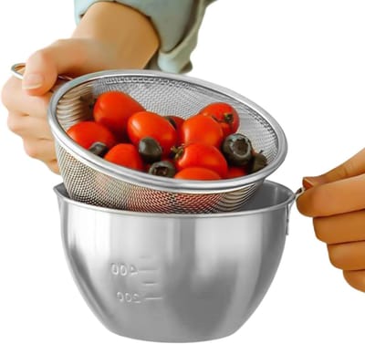 Spoelbak Zeef - Mengkom met Zeef - Keuken Voorbereiding - Roestvrij Staal - 400ml - Zilverkleurig