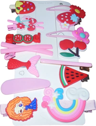 Haarspeldjes voor kinderen fleurig rood-roze set van 14 stuks.