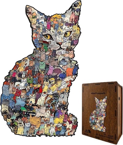 Houten Puzzel - Katten Puzzel - Concentratie Verbeteren - Natuurlijk Hout - 28 x 24 cm - Niet gespecificeerd