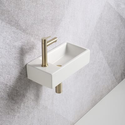 Fonteinset Mia 40.5x20x10.5cm mat wit links inclusief fontein kraan, sifon en afvoerplug mat goud