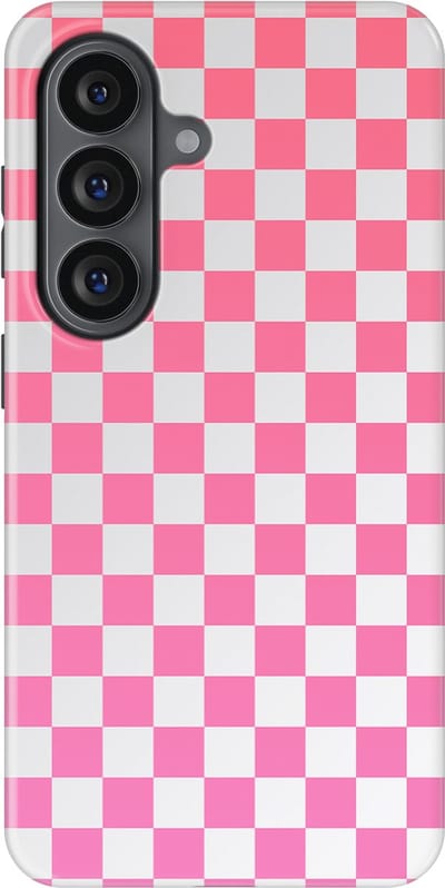 Design Hoesje Samsung Galaxy S26 | Geschikt Voor Mag | Tiny Squares Checkered Print | Backcover Samsung Galaxy S26 Pink Pop Grid