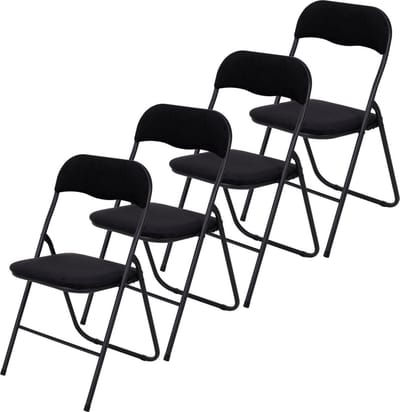 Kynast Klapstoelen Set van 4 VouwstoelenMetaal met Fluweel - Zwarte Eettafelstoelen - Opklapbare Stoelen - 45 x 44 x 78 CM - inklap Stoelen - Zwart