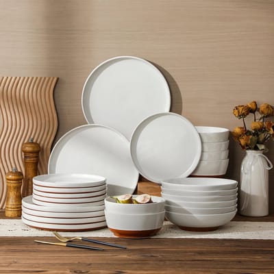 M-Goods Serviesset 24-delig Steengoed - Bordenset 6 Persoons - Dinerborden, Dessertborden, Soepborden en Kommen - Sesamglazuur