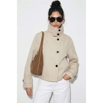 Korte trenchcoat met mandarin halslijn
