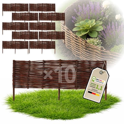 Floranica Tuinafscheiding van wilg - 10 stuks - Hoogte: 20 cm Lengte: 100 cm - Wilgenvlechtwerk, tuinhek, randafwerking voor bloembedden, hout, gazonrand