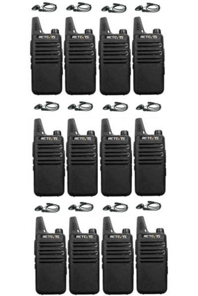 Set van 12 Retevis RT622 vergunning vrije UHF mini portofoons met D-shape oortje