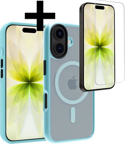 Hoesje - Met Screenprotector - Geschikt voor Apple iPhone 17 - Magsafe Compatible - Sterk & Shockproof - Back Cover - Shock Proof Case - Telefoon Hoes - Telefoonhoesjes - Lichtblauw