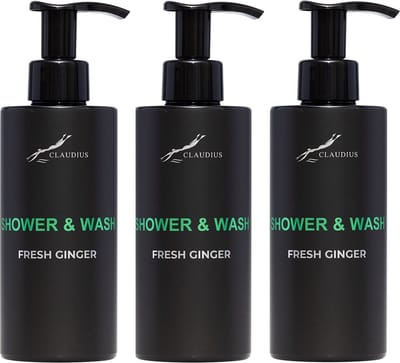 Shower & Wash Fresh Ginger 300 ml - met pomp - zwarte fles - set van 3 stuks - Voordeelverpakking