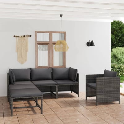 vidaXL - 6-delige - Loungeset - met - kussens - poly - rattan - grijs