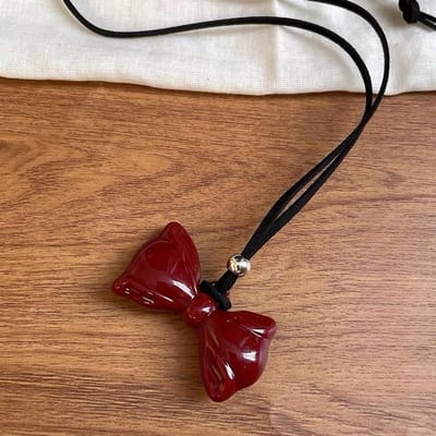 1 Stuk Ankola Rode Strik Ketting Dames Minimalistische Truiketting Niche Veelzijdig Zwart Leren Koord Accessoires brown